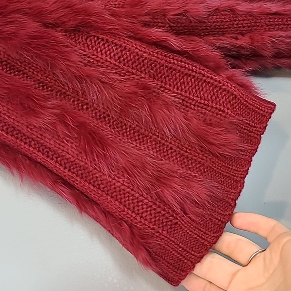 Y2K Wool blend Faux Fur Sweater Red Oversized Winter Ski Bohemian Valentines - Picture 2 of 8